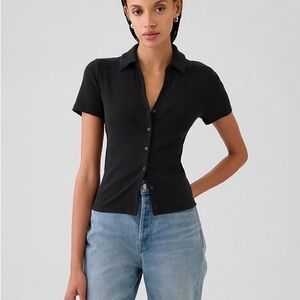 GAP Modern Rib Button Polo Shirt in Black